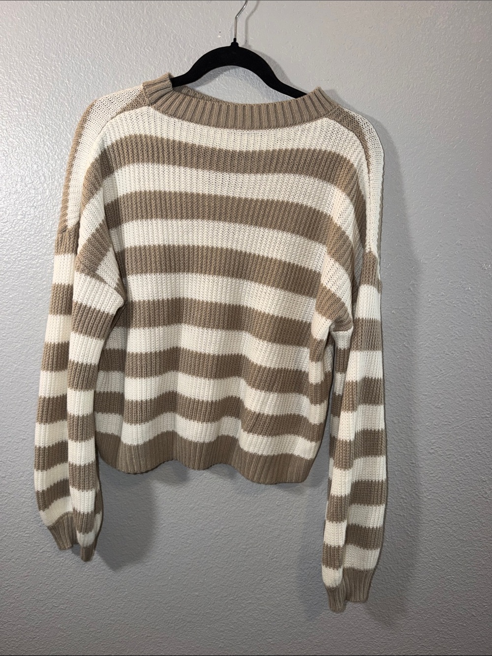 SHEIN Beige and White Striped Crewneck Sweater